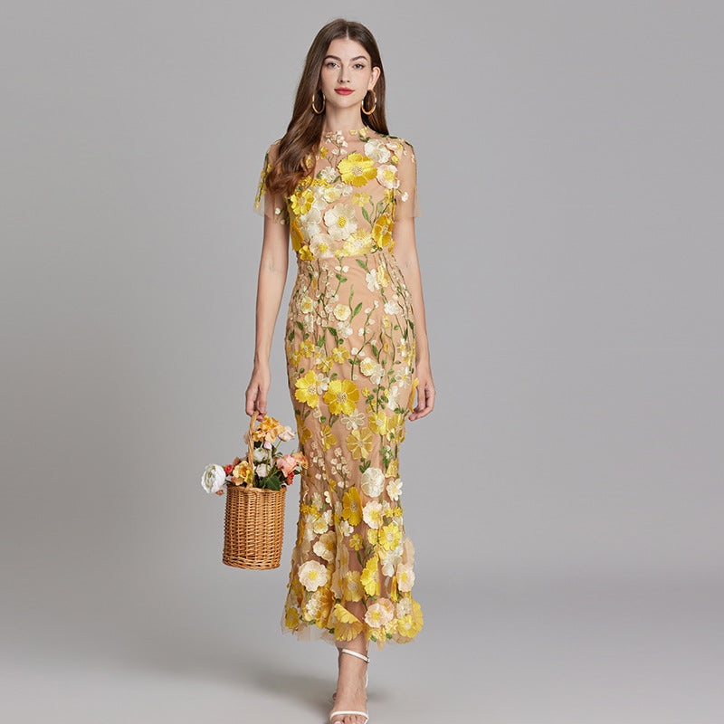 Designed 3d Flowers Embroidery Mermaid Sheath Dresses