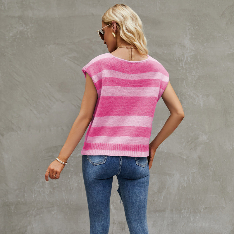 Fashion Striped Sleeveless Tank Top Sweaters