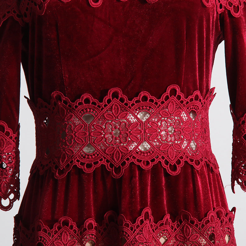 Vintage High Neck Designed Lace Long Dresses