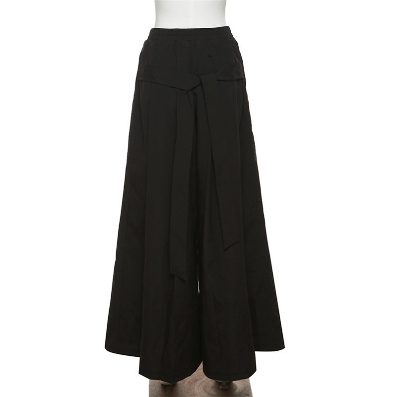 Casual High Waist Summer Black Wide Legs Pants
