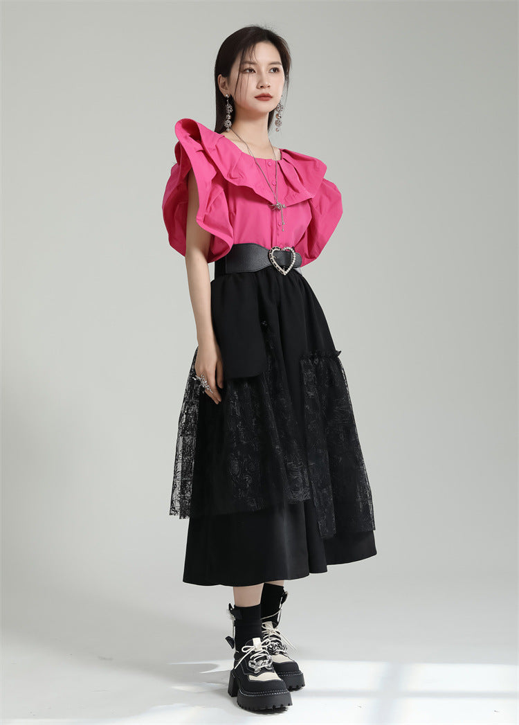Designed Ruffled Short Sleeves Shirts