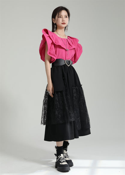 Designed Ruffled Short Sleeves Shirts