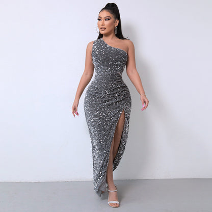 Sexy Fashion One Shoulder Sleeves Party Dresses