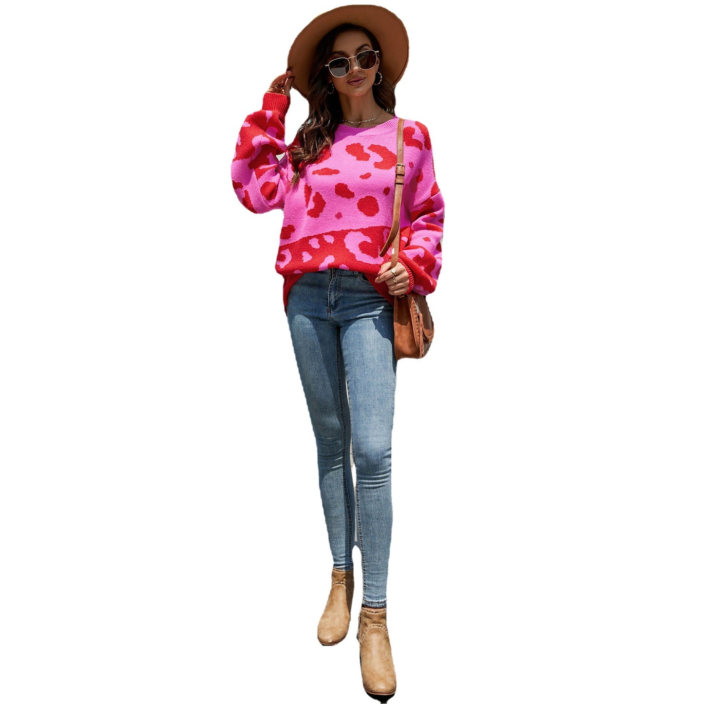 Fashion Round Neck Leopard Knitted Pullover Sweaters