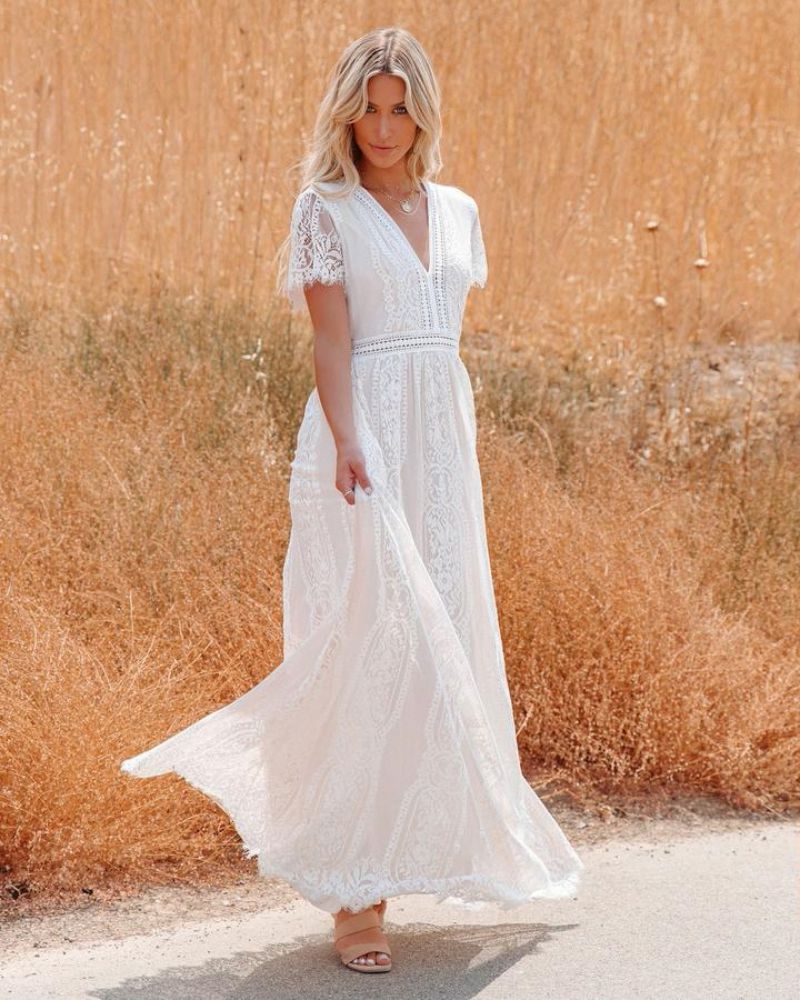 Fashion V Neck Lace Bridal Dresses