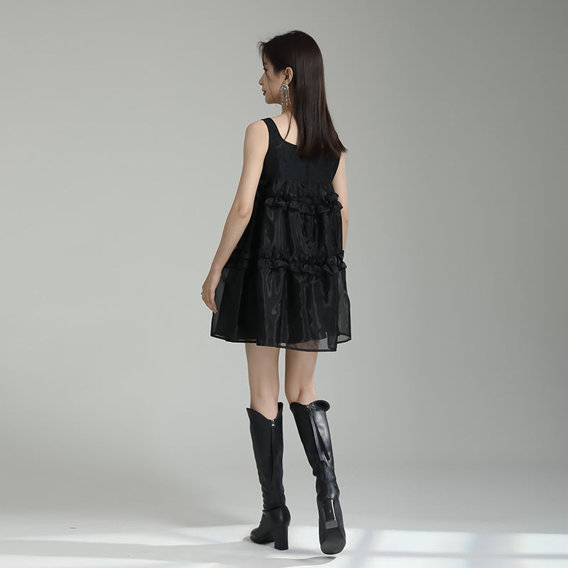 Designed Spaghetti Straps Black Short Dresses