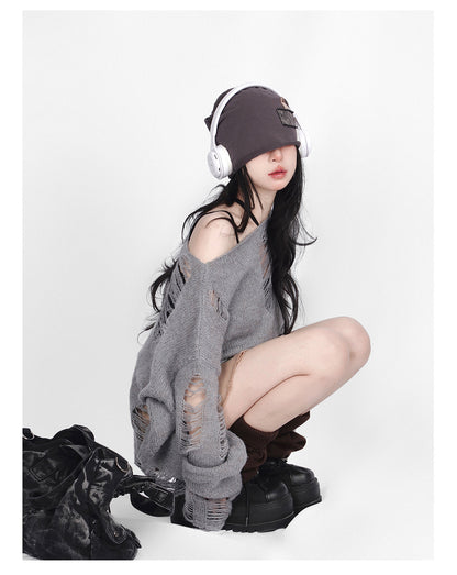Casual Broken Holes Long Sleeves Knitted Sweaters