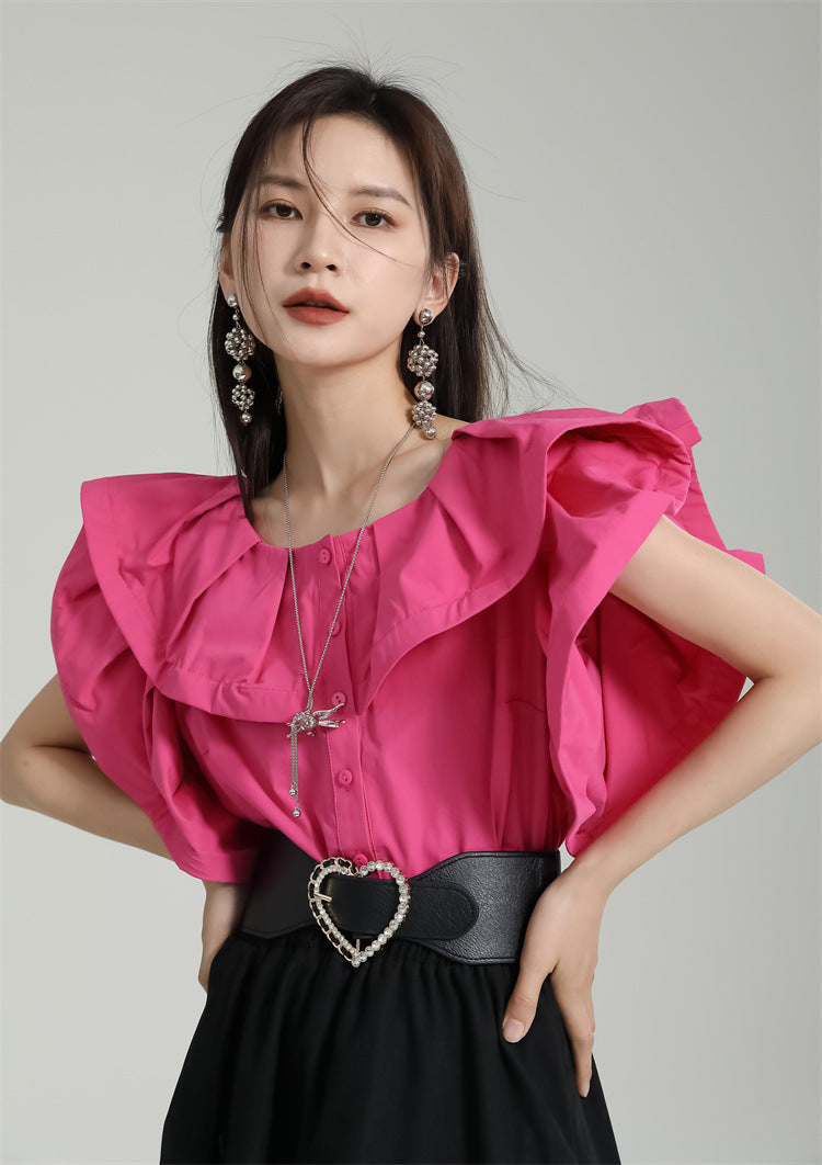 Designed Ruffled Short Sleeves Shirts