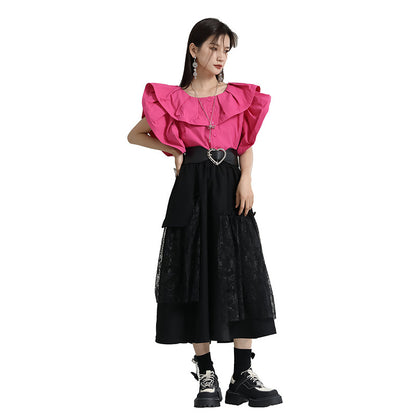 Designed Ruffled Short Sleeves Shirts