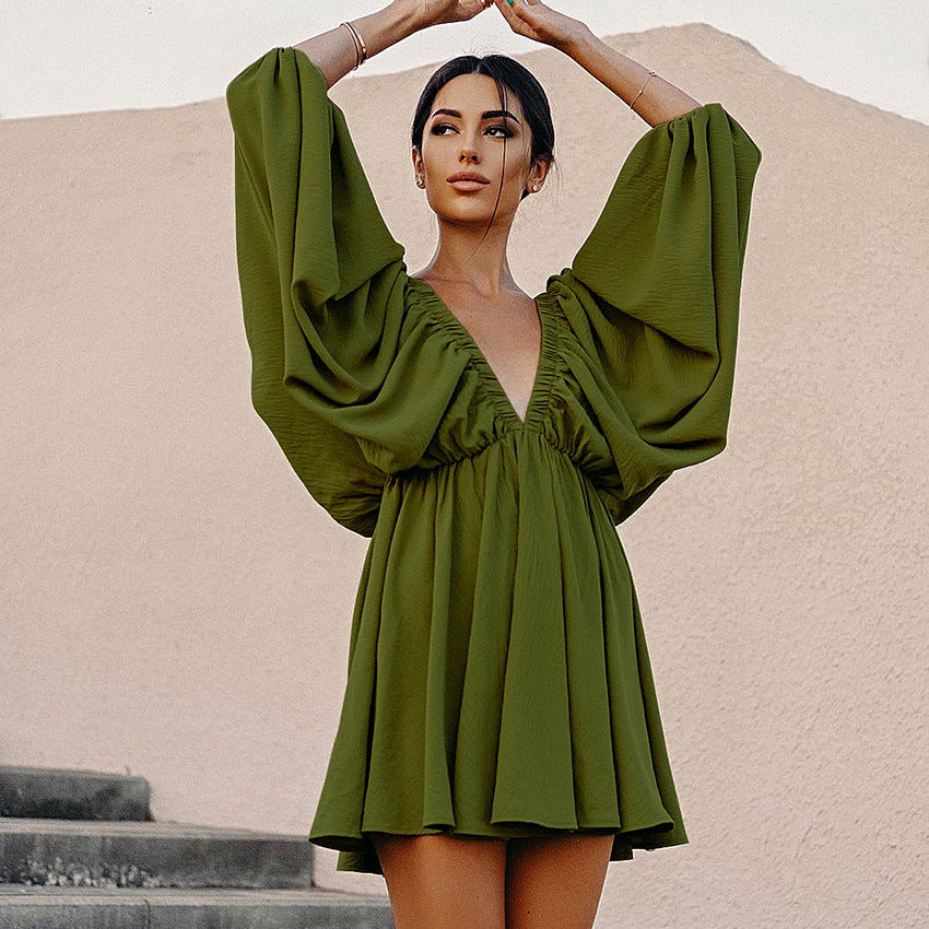 Vintage Designed Green Fall Mini Dresses