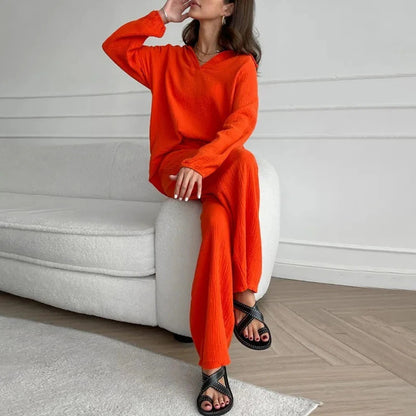 Trendy Women's Linen Two Piece Set with Long Sleeves for Stylish Casual Looks