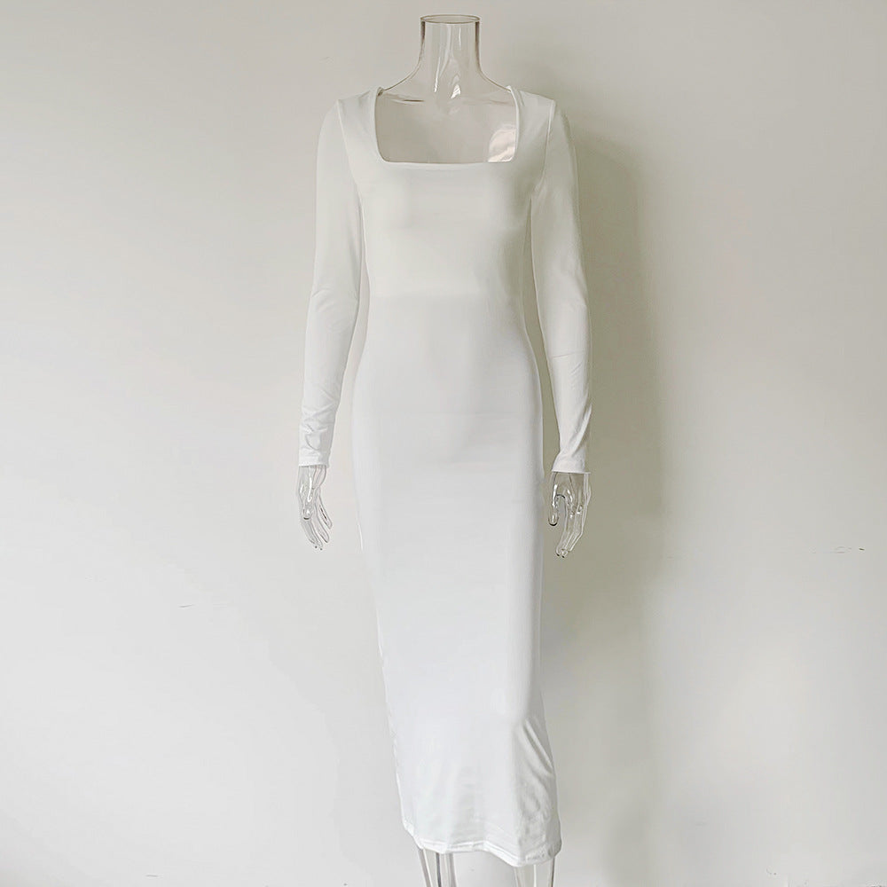 Sexy Simple Style Long Sleeves Solid Dresses