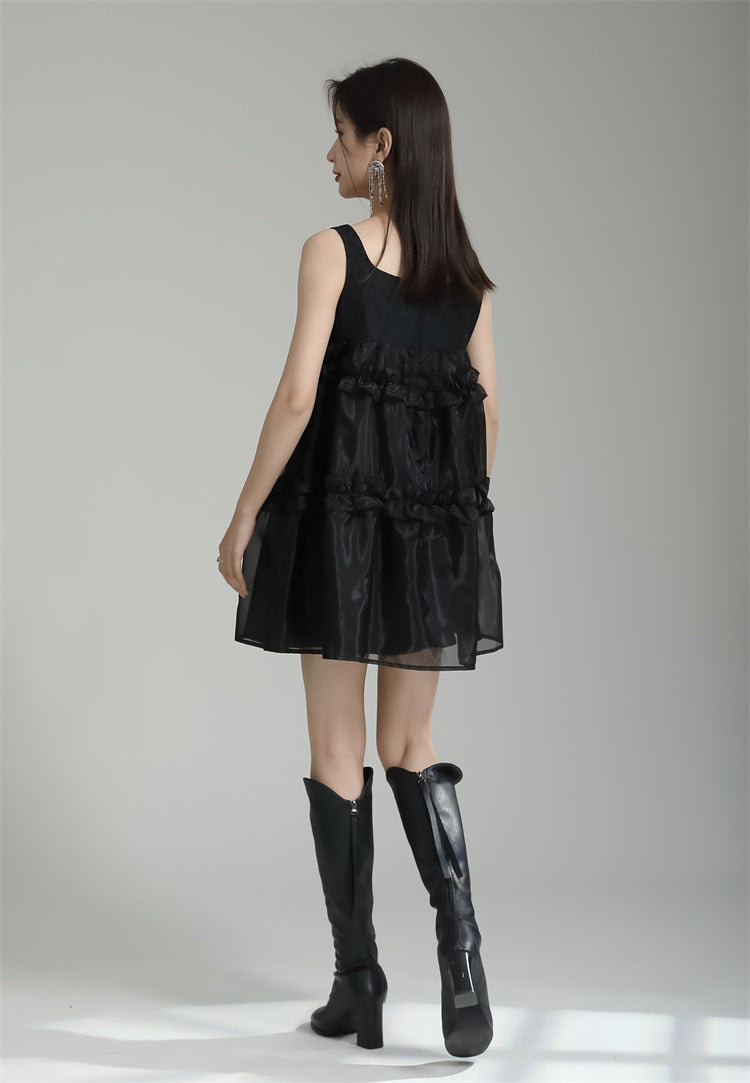 Designed Spaghetti Straps Black Short Dresses