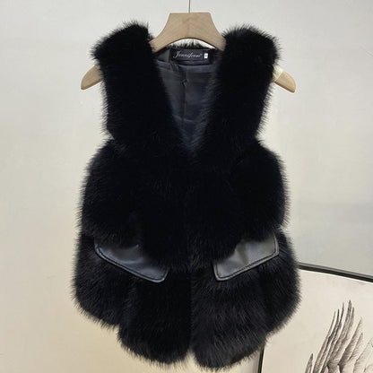 Winter Man Made Fox Fur Short Top Vest for Women