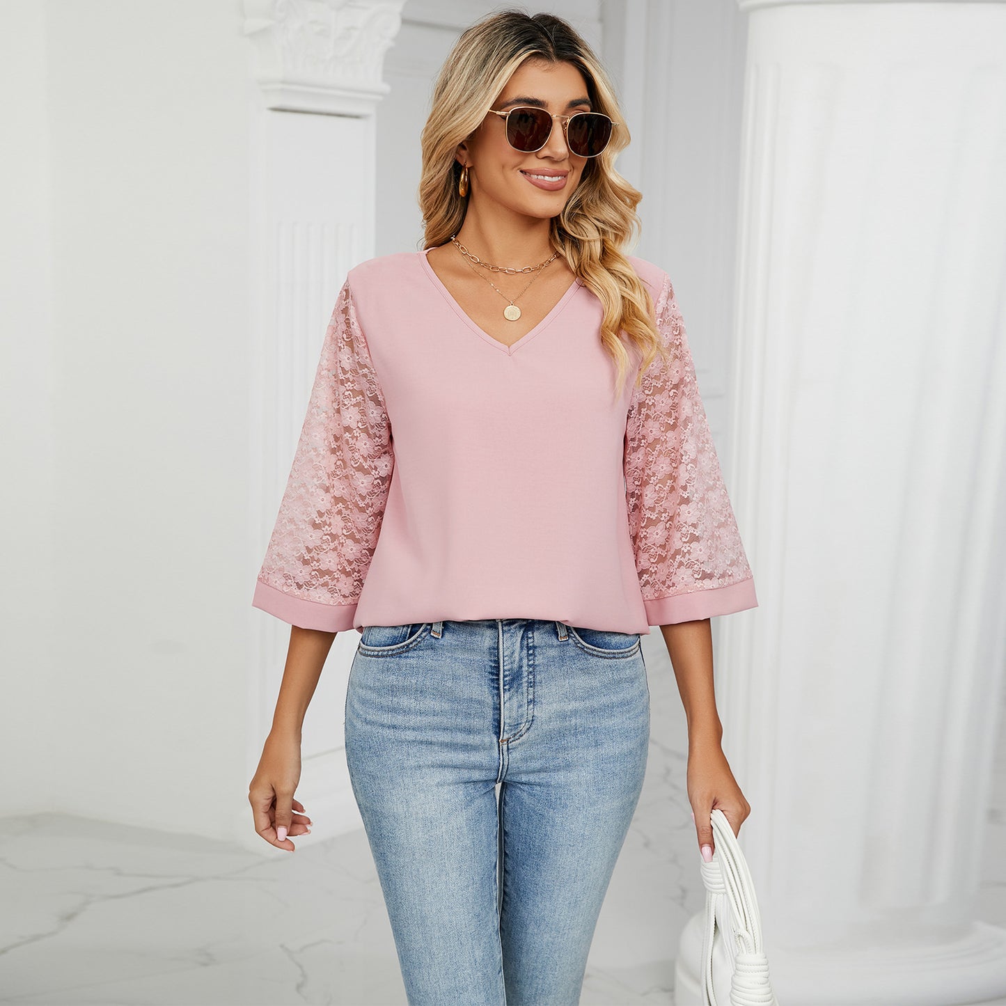 Fashion Summer Chiffon 3/4 Sleeves Women Blouses