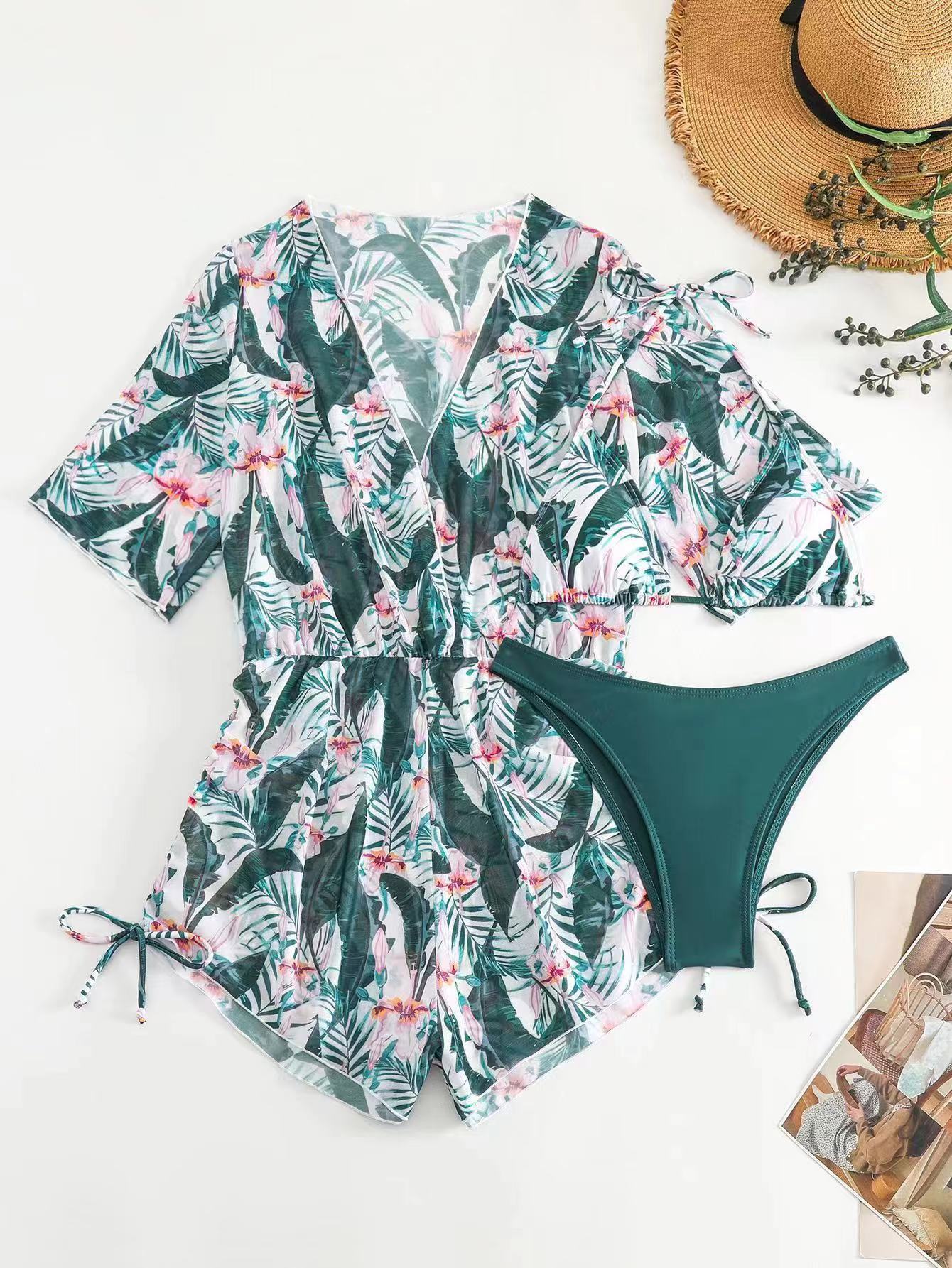 Sexy Net Drawstring 3pcs Women Swimsuits