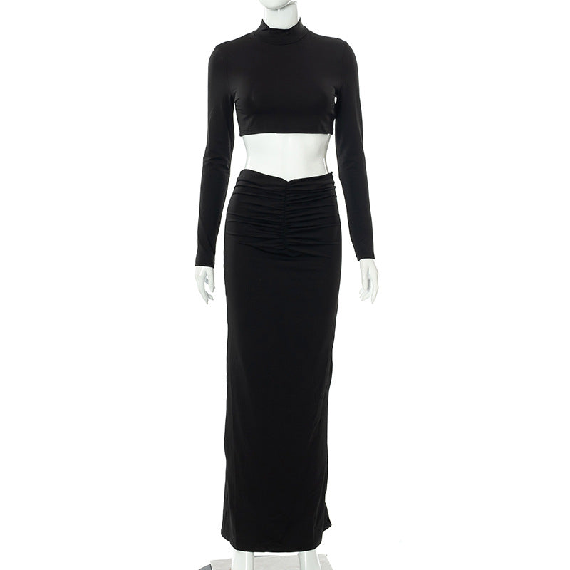 Sexy High Neck Women Tops & Skirts Suits