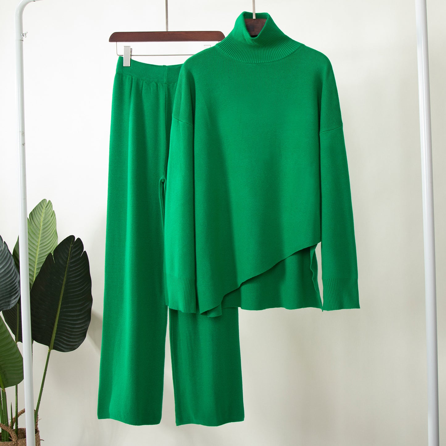 Casual Irregular Pullover Sweaters and Wide Legs Pants Outfits Sets