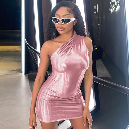 Sexy One Shoulder Sleeveless Sheath Mini Dresses