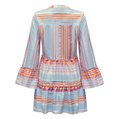 Fashion Printed Long Sleeves Summer Short Dresses