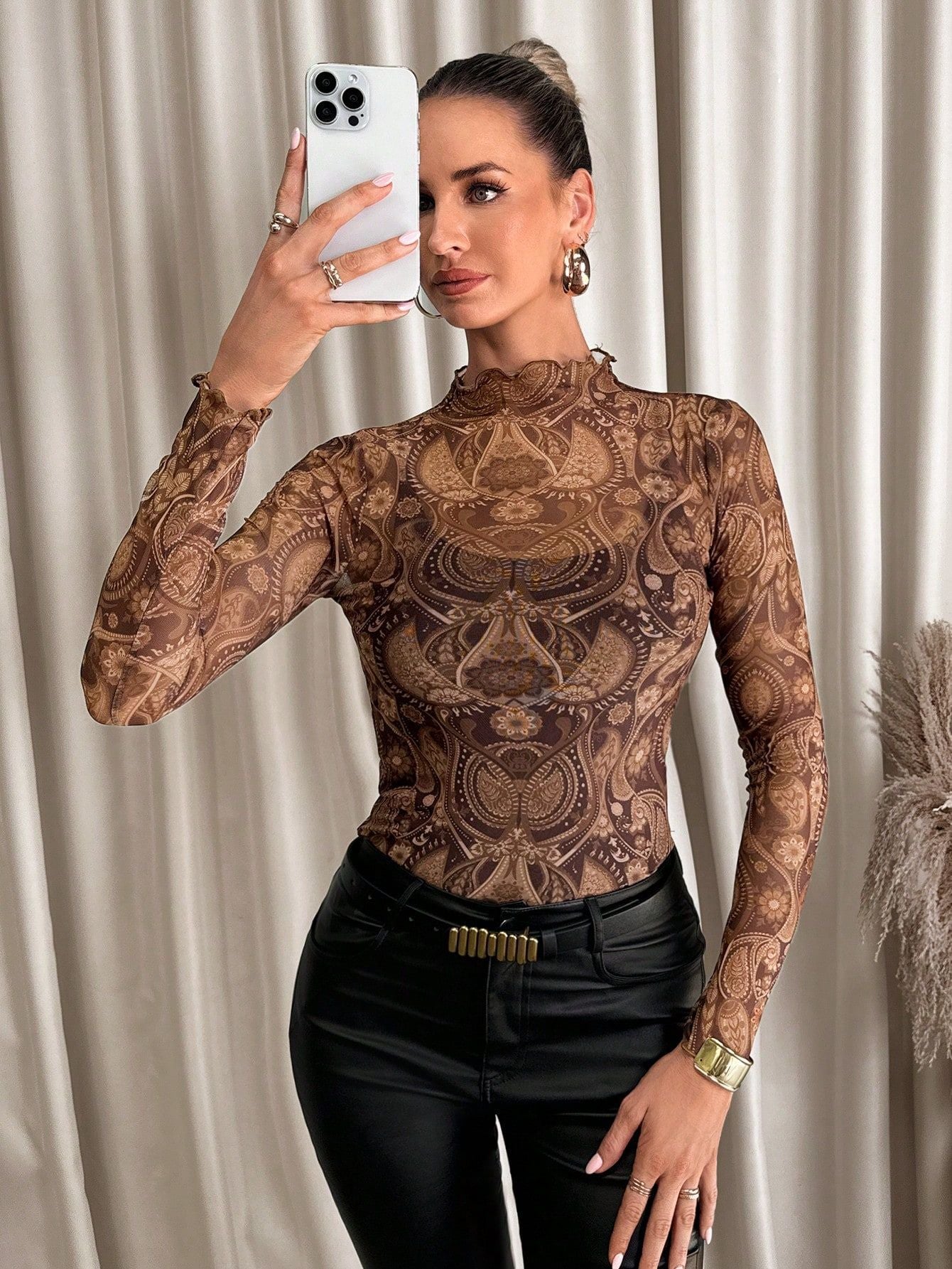 Sexy Net Sheath Long Sleeves T Shirts