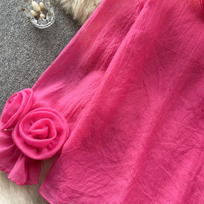 Designed 3D Flowers Chiffon Long Sleeves Shirts
