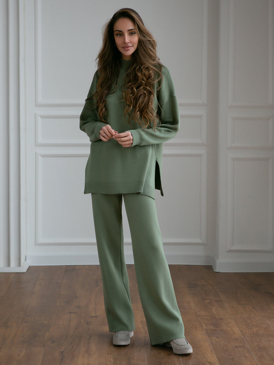 Casual Women High Neck Sweaters and Pants Two Pieces Sets