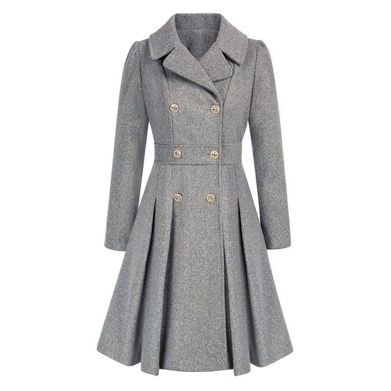 Fashion Women's Trench Coat Lapel Double-breasted Pocket A-shaped Pea Coat