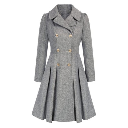 Fashion Women's Trench Coat Lapel Double-breasted Pocket A-shaped Pea Coat