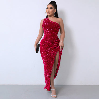 Sexy Fashion One Shoulder Sleeves Party Dresses