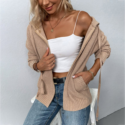 Fashion Zipper Knitted Cardigan Coats for Women