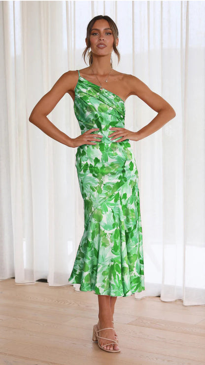Fashion Summer One Shoulder Midi Length Dresses