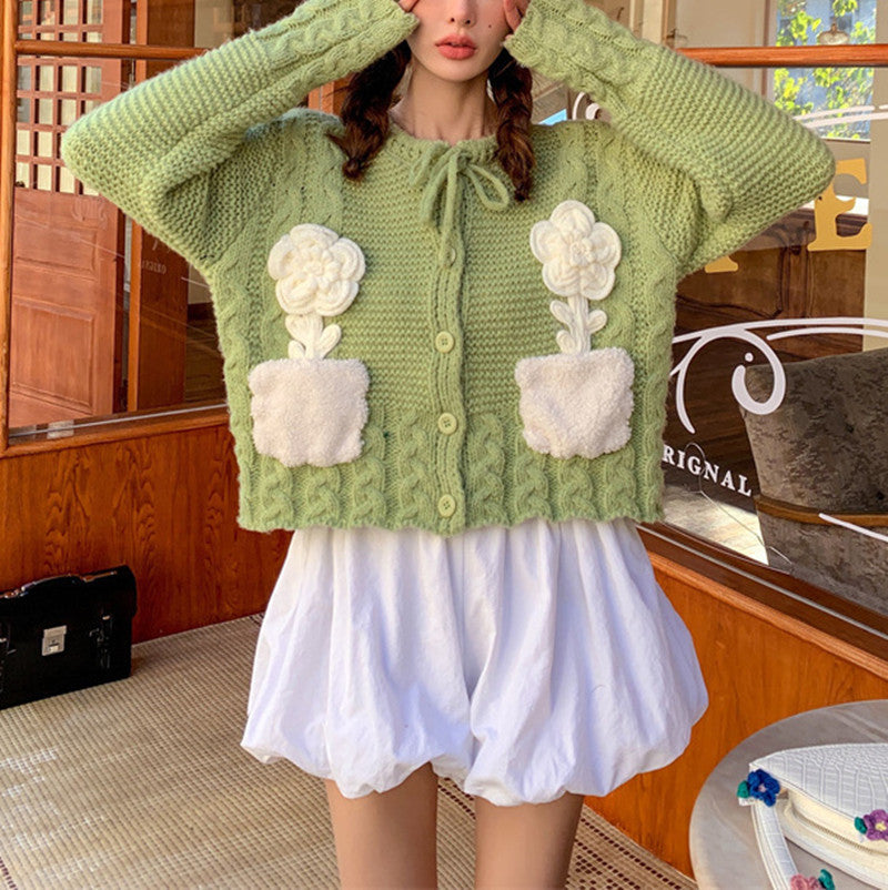 Lovely 3d Floral Design Knitted Cardigan Sweaters