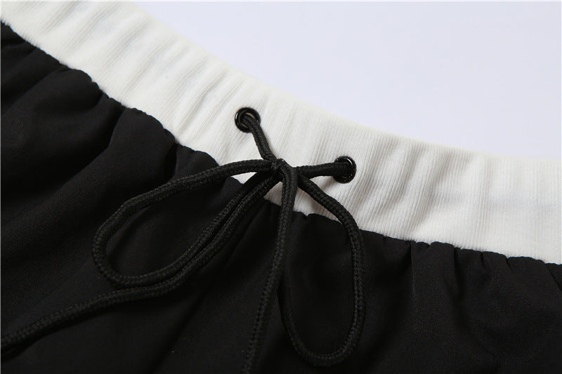 Fashion Black High Waist Black Ankle Tied Pants
