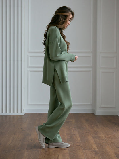 Casual Women High Neck Sweaters and Pants Two Pieces Sets
