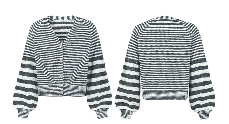 Casual Fall Knitted Striped Cardigan Coats for Women