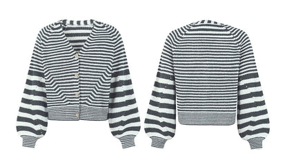 Casual Fall Knitted Striped Cardigan Coats for Women