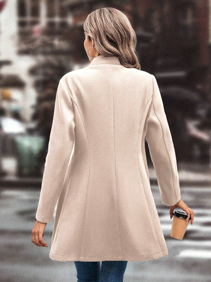 Women's Autumn and Winter Lapel Slim Woolen Solid Color Coat