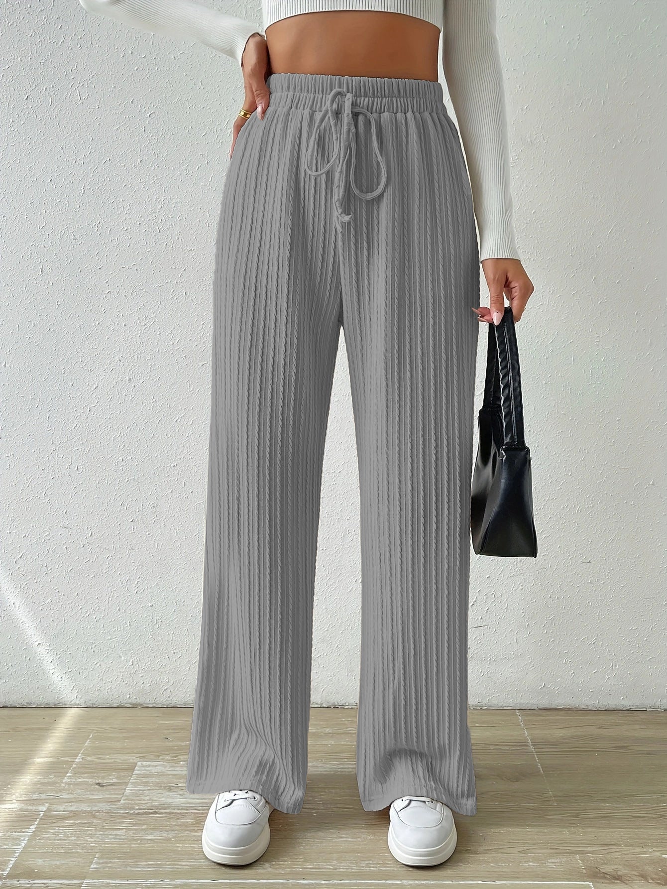 Casual Elastic High Waist Wide Legs Pants for Women