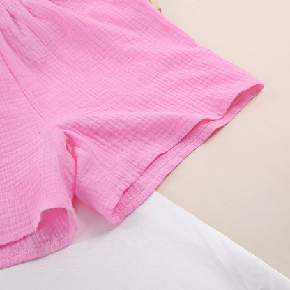 Fashion 100% Cotton Shirts & Shorts Two Pieces Sets