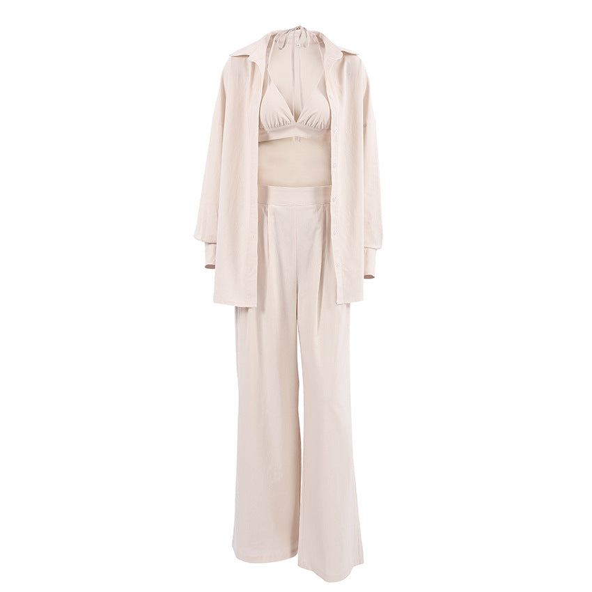 Casual 100% Cotton There Pieces Women Suits