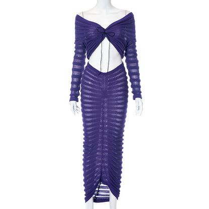 Sexy Long Sleeves Women Tops and Skirts Suits