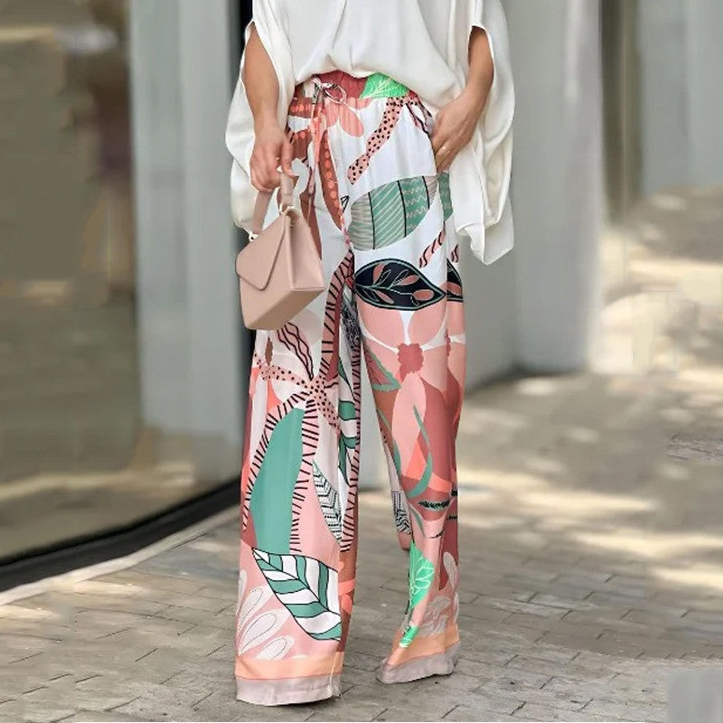 Summer V Neck Long Sleeves Shirts & Wide Leg Pants