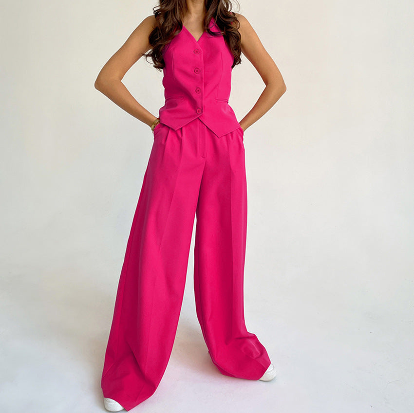 Fashion Sleeveless Tops and Long Pants Two Pieces Suits