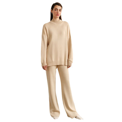 Casual Women High Neck Sweaters and Pants Two Pieces Sets