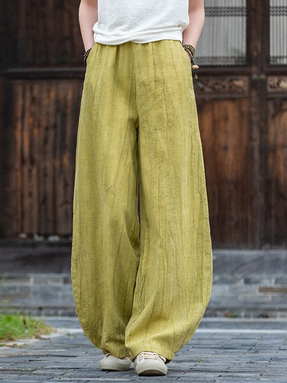 Casual Dyed Linen Wide Legs Pants