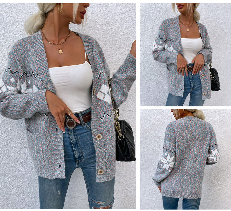 Fashion Christmas Flake Knitted Cardigan Coats