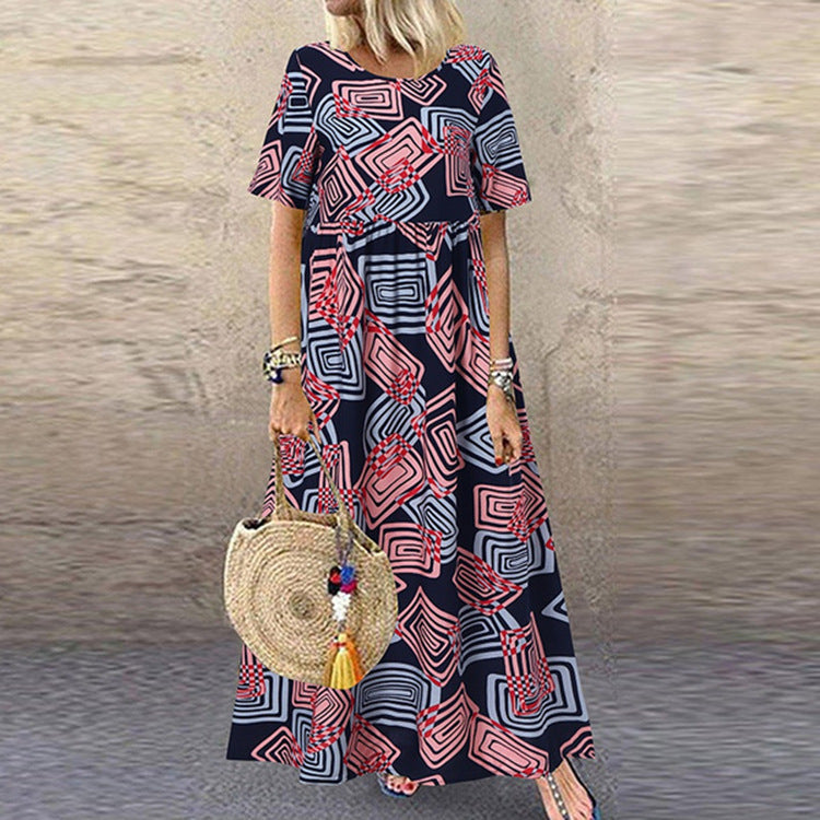 Vintage Summer Short Sleeves Long Maxi Dresses