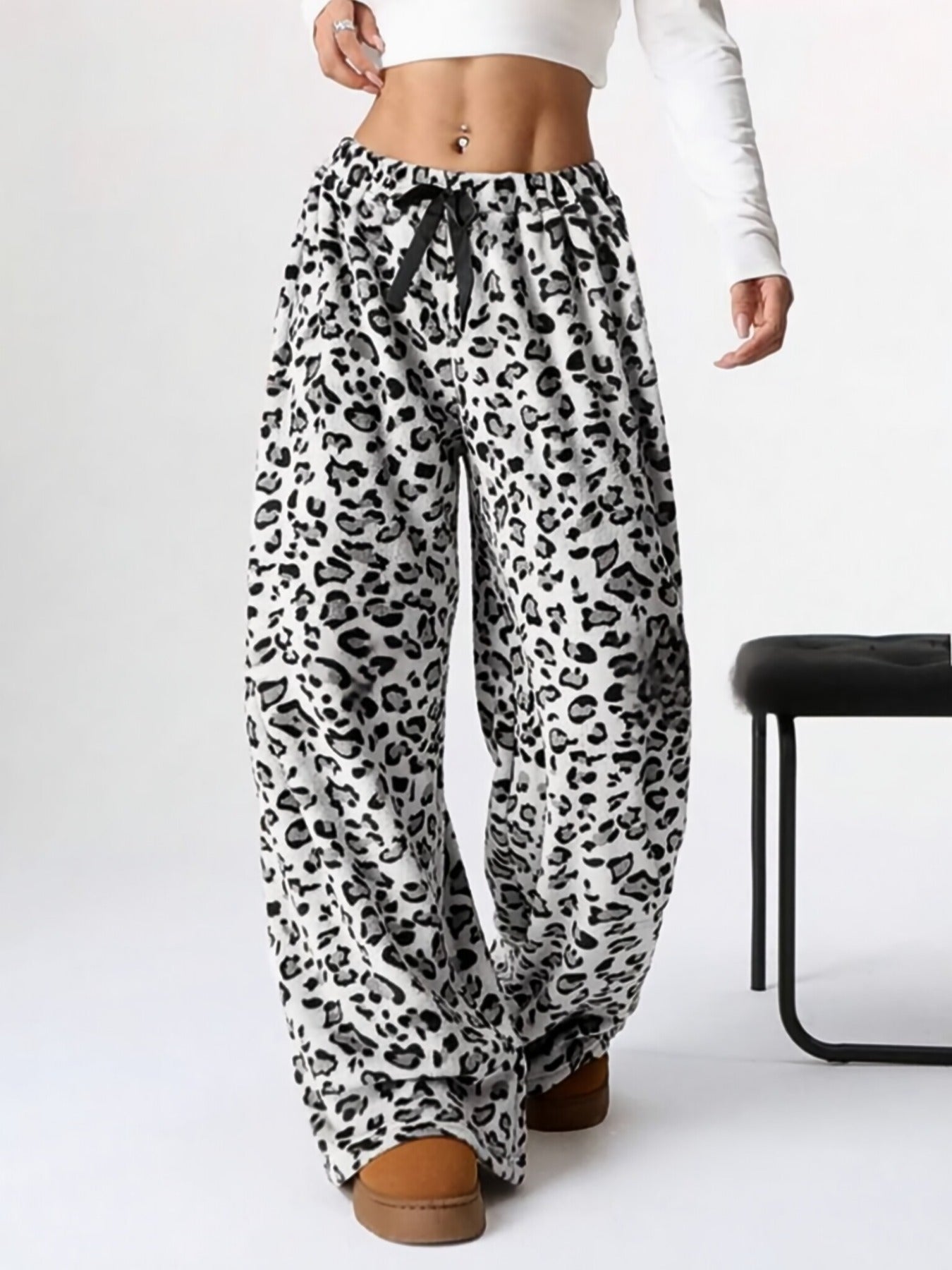 Casual Leopard Leopard Women Wide-leg Pants