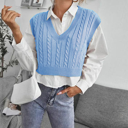 Casual V Neck Sleeveless Knitted Vest